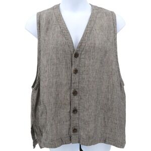 Eskandar 100% Linen Oversized Vest Heathered Taupe Size 10 12 Made in England
